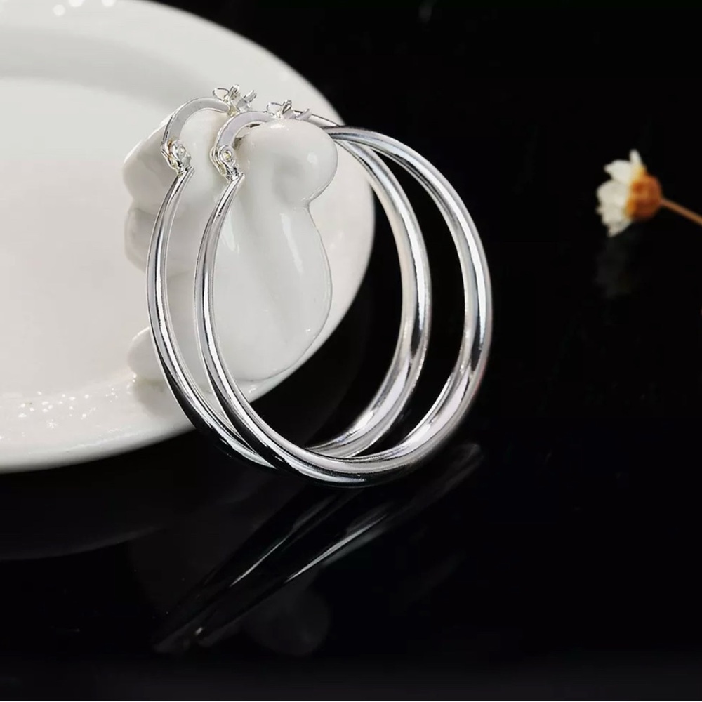 1 1/2” WHITE GOLD PLATED SOLID HOOP EARRINGS
